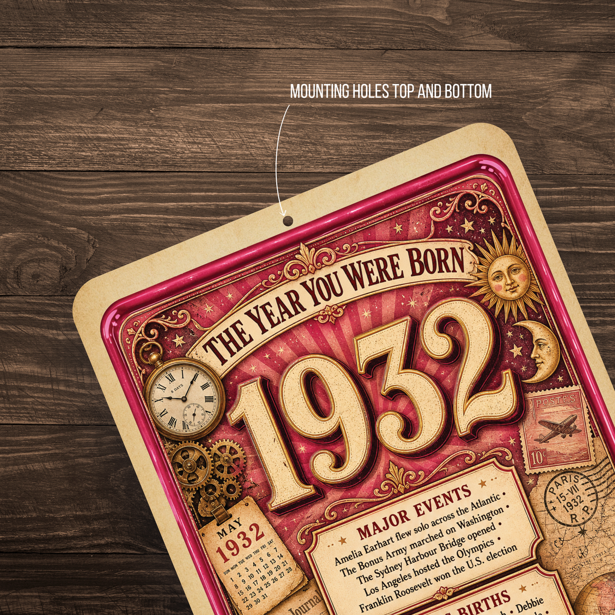 1932 The Year You Were Born Aluminum Sign – Vintage Birthday & Anniversary Gift