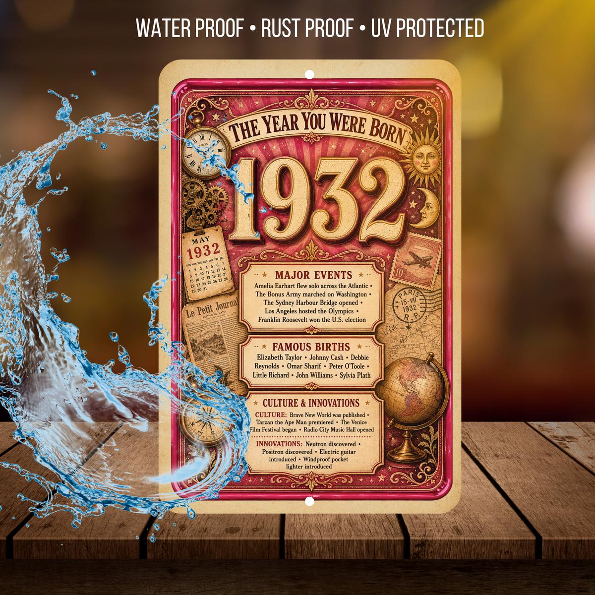 1932 The Year You Were Born Aluminum Sign – Vintage Birthday & Anniversary Gift