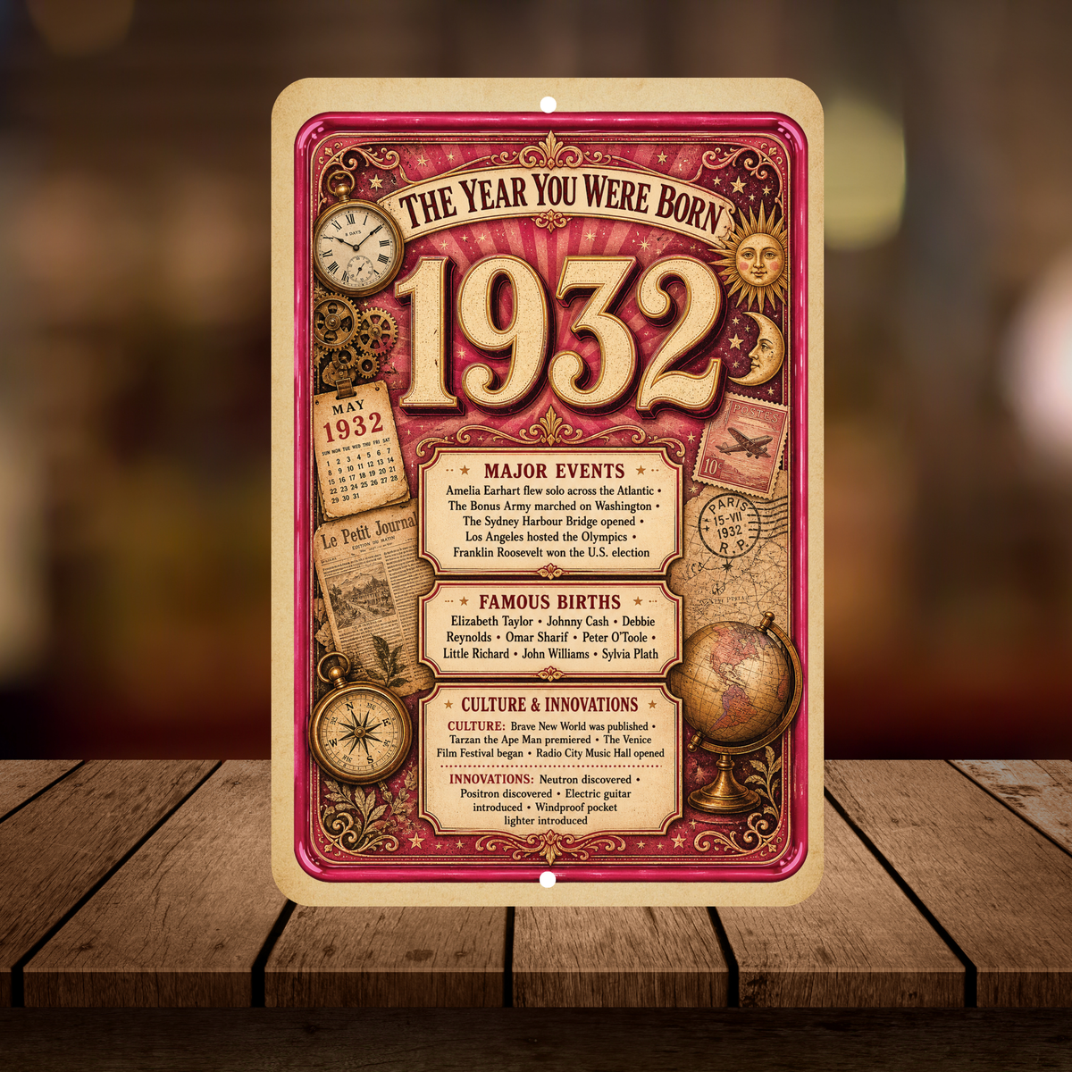 1932 The Year You Were Born Aluminum Sign – Vintage Birthday & Anniversary Gift