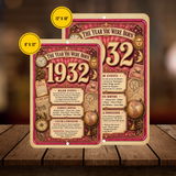 1932 The Year You Were Born Aluminum Sign – Vintage Birthday & Anniversary Gift