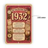 1932 The Year You Were Born Aluminum Sign – Vintage Birthday & Anniversary Gift