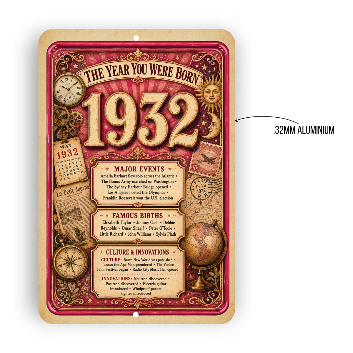 1932 The Year You Were Born Aluminum Sign – Vintage Birthday & Anniversary Gift
