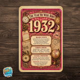 1932 The Year You Were Born Aluminum Sign – Vintage Birthday & Anniversary Gift