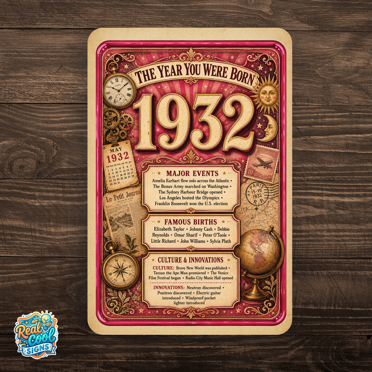 1932 The Year You Were Born Aluminum Sign – Vintage Birthday & Anniversary Gift