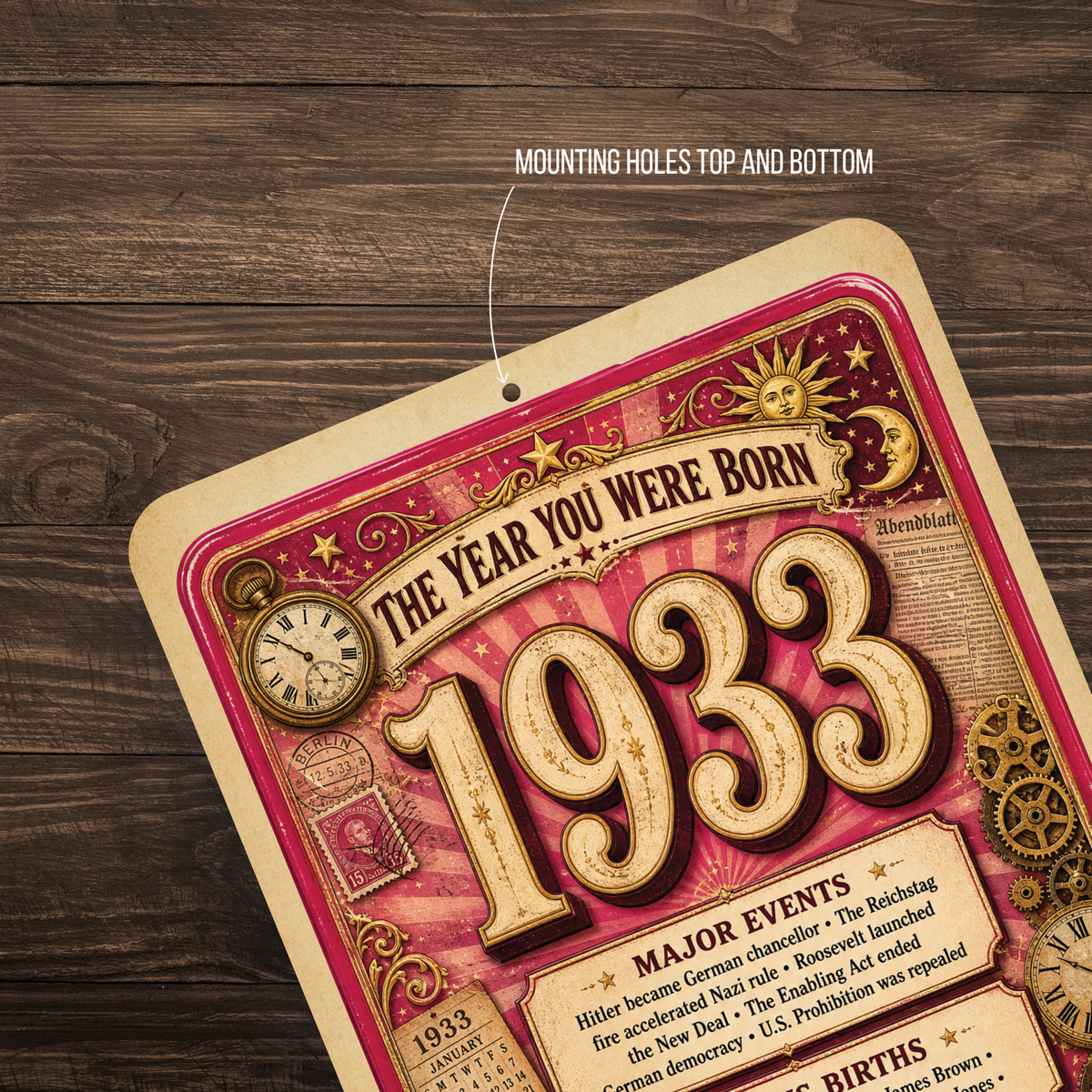 1933 The Year You Were Born Aluminum Sign – Vintage Birthday & Anniversary Gift