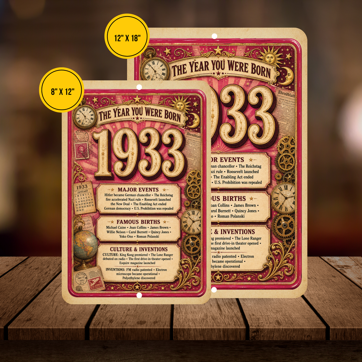 1933 The Year You Were Born Aluminum Sign – Vintage Birthday & Anniversary Gift