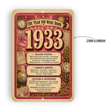 1933 The Year You Were Born Aluminum Sign – Vintage Birthday & Anniversary Gift