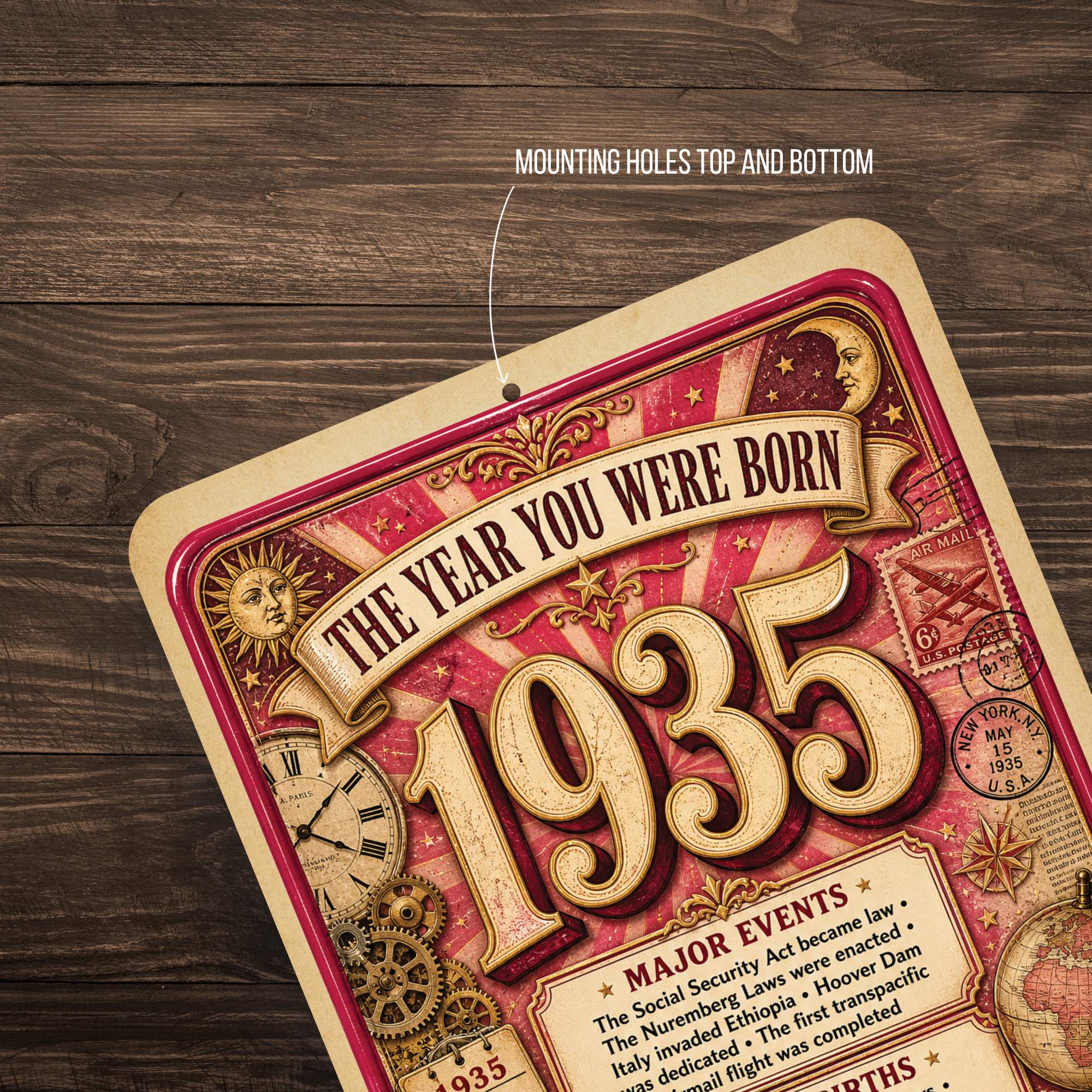 1935 The Year You Were Born Aluminum Sign – Vintage Birthday & Anniversary Gift