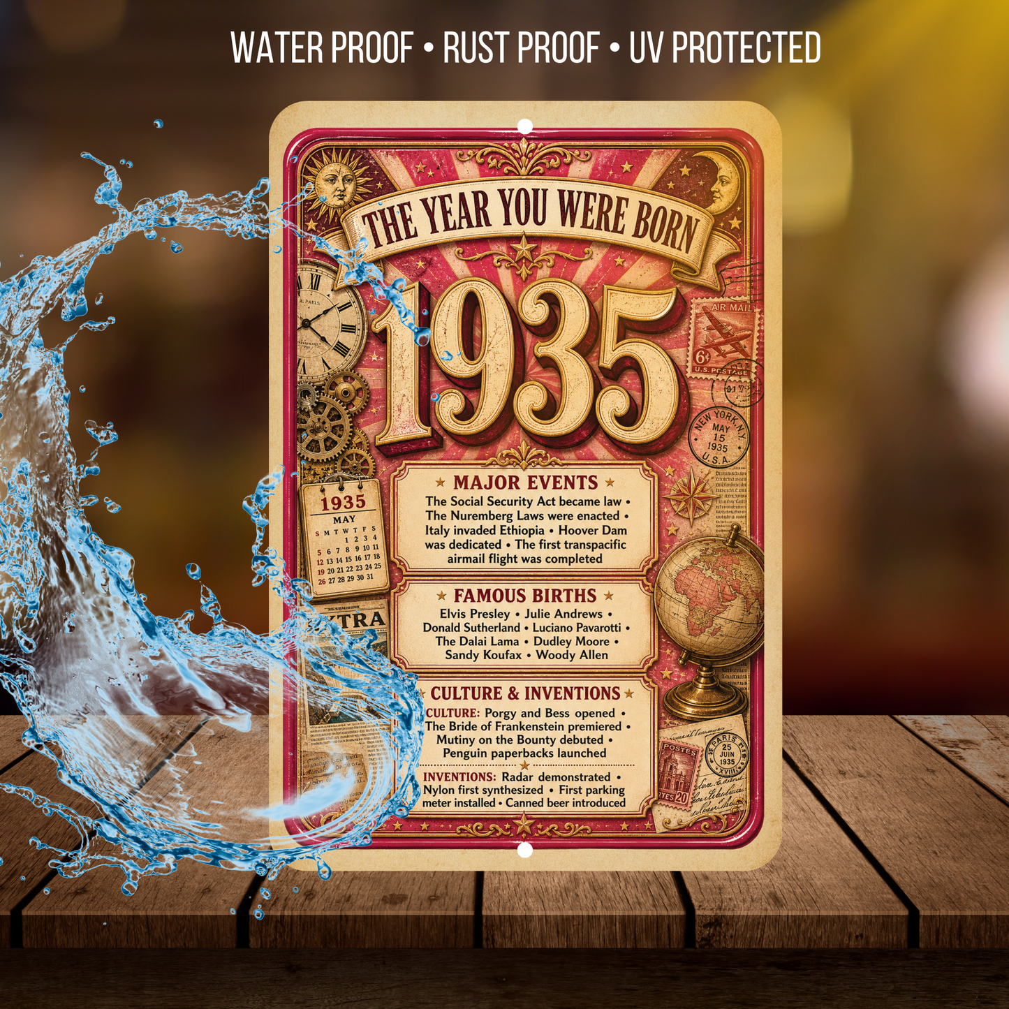 1935 The Year You Were Born Aluminum Sign – Vintage Birthday & Anniversary Gift
