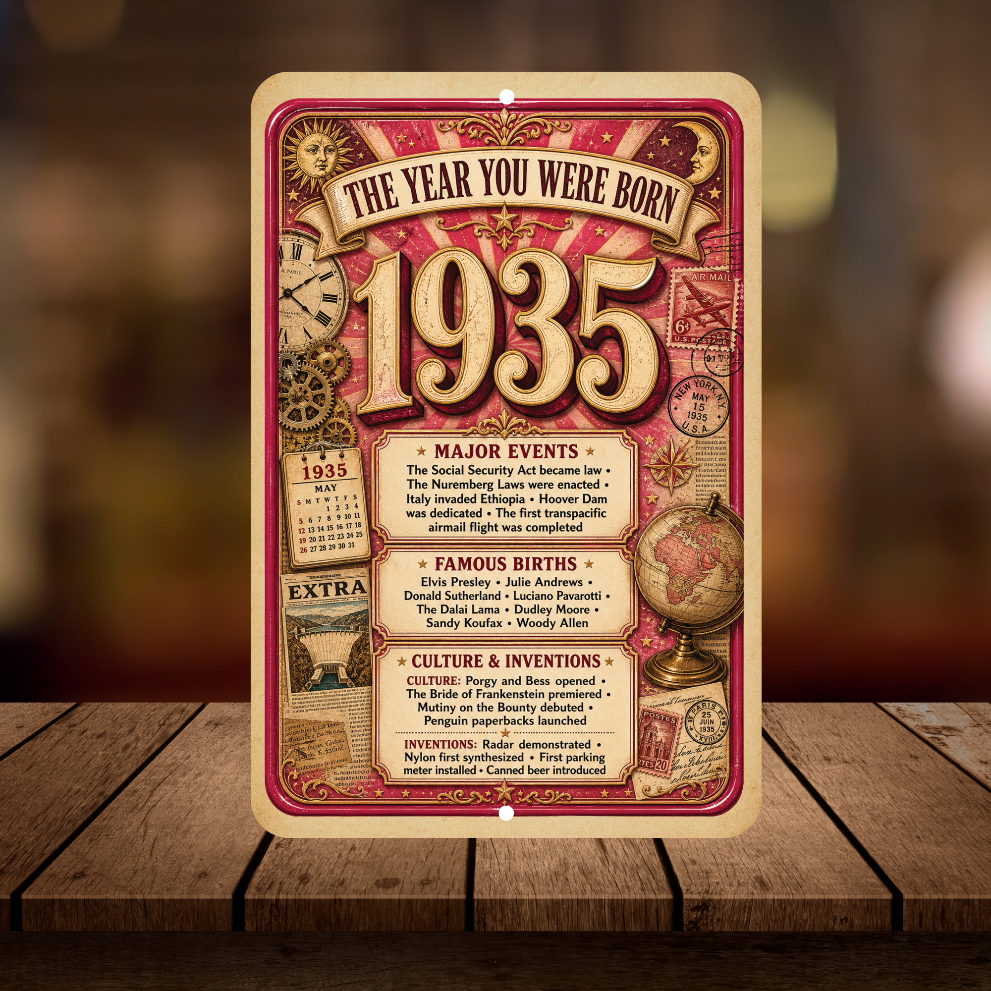 1935 The Year You Were Born Aluminum Sign – Vintage Birthday & Anniversary Gift