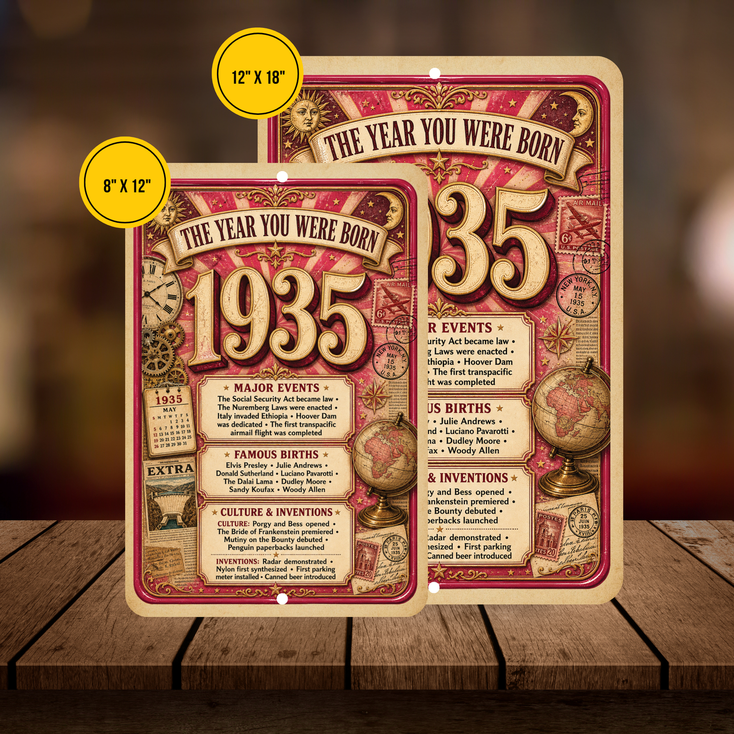1935 The Year You Were Born Aluminum Sign – Vintage Birthday & Anniversary Gift