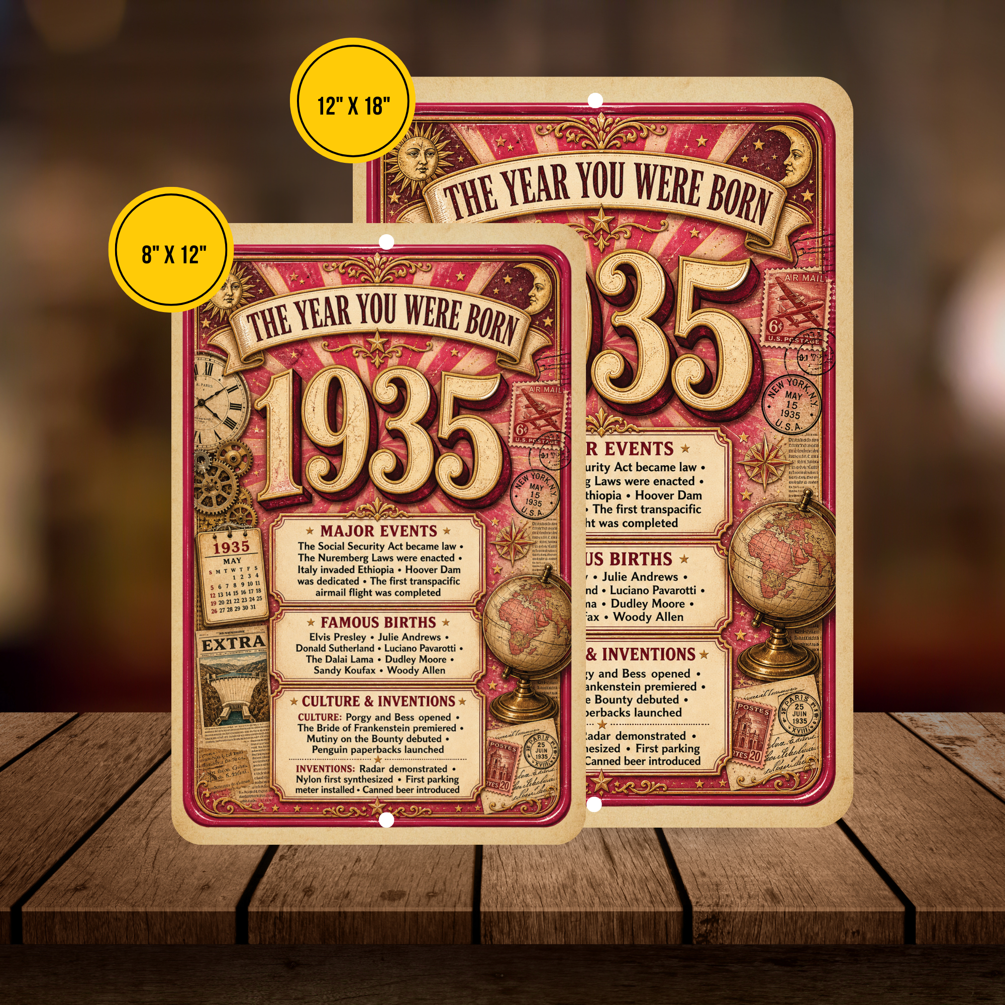 1935 The Year You Were Born Aluminum Sign – Vintage Birthday & Anniversary Gift