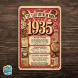 1935 The Year You Were Born Aluminum Sign – Vintage Birthday & Anniversary Gift