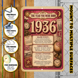 1936 The Year You Were Born Aluminum Sign – Vintage Birthday & Anniversary Gift