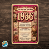 1936 The Year You Were Born Aluminum Sign – Vintage Birthday & Anniversary Gift