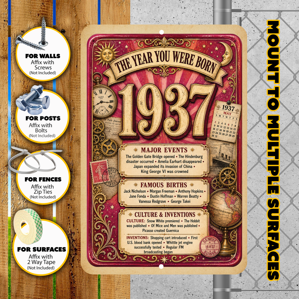 1937 The Year You Were Born Aluminum Sign – Vintage Birthday & Anniversary Gift
