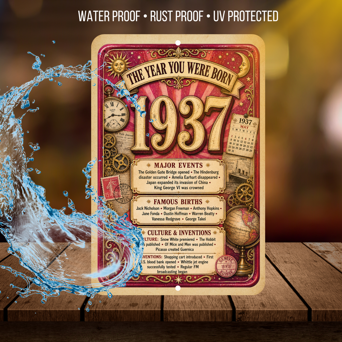 1937 The Year You Were Born Aluminum Sign – Vintage Birthday & Anniversary Gift