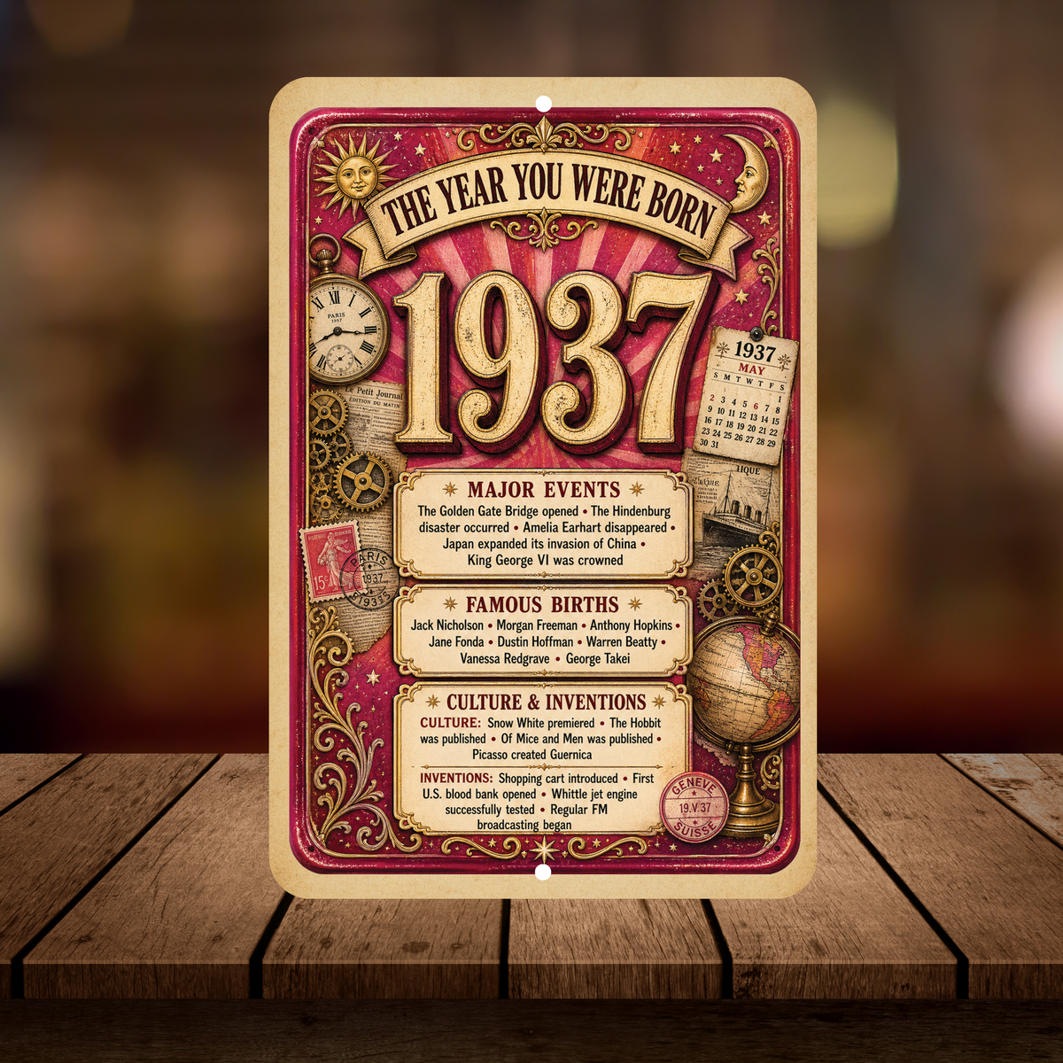 1937 The Year You Were Born Aluminum Sign – Vintage Birthday & Anniversary Gift