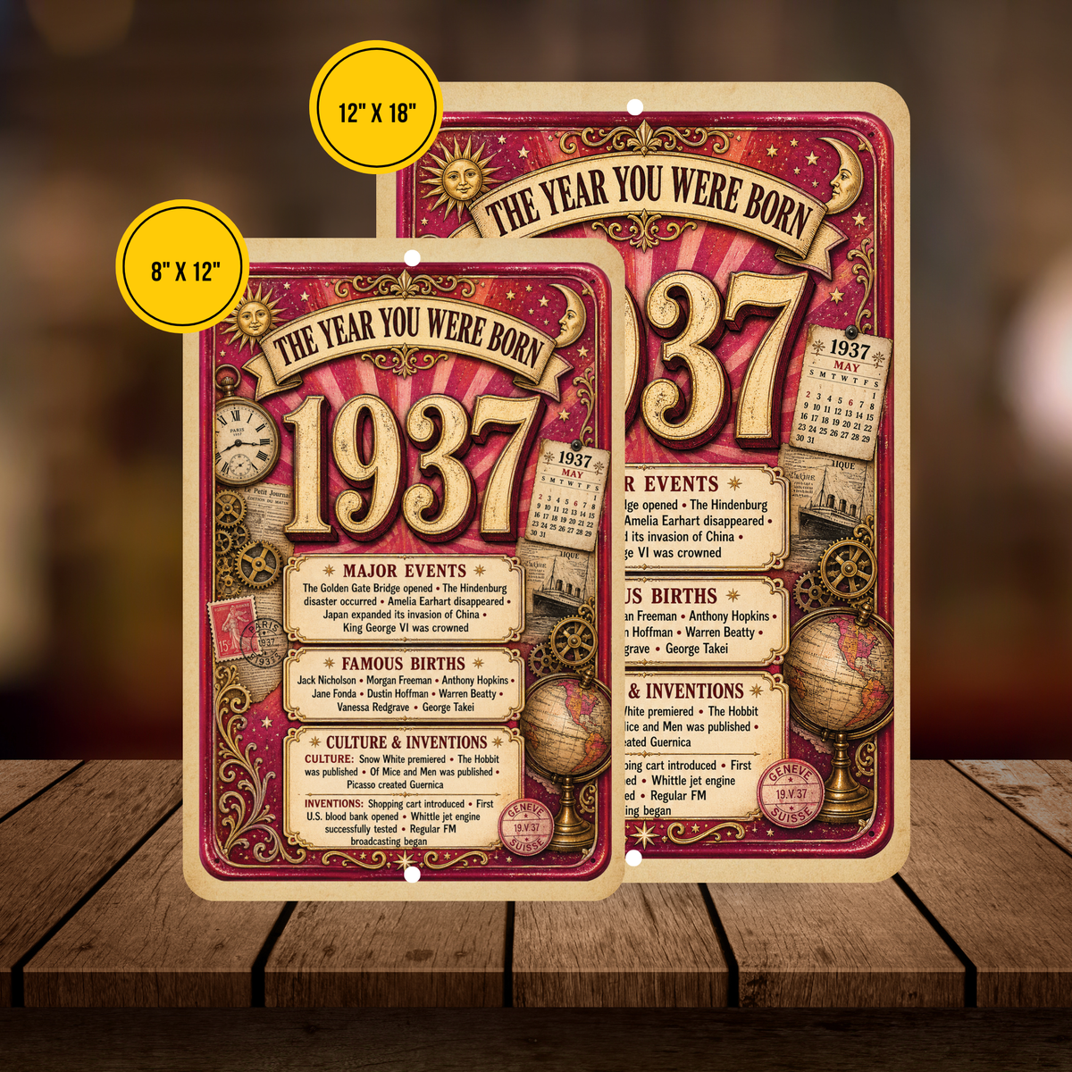 1937 The Year You Were Born Aluminum Sign – Vintage Birthday & Anniversary Gift