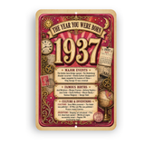 1937 The Year You Were Born Aluminum Sign – Vintage Birthday & Anniversary Gift