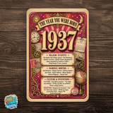1937 The Year You Were Born Aluminum Sign – Vintage Birthday & Anniversary Gift