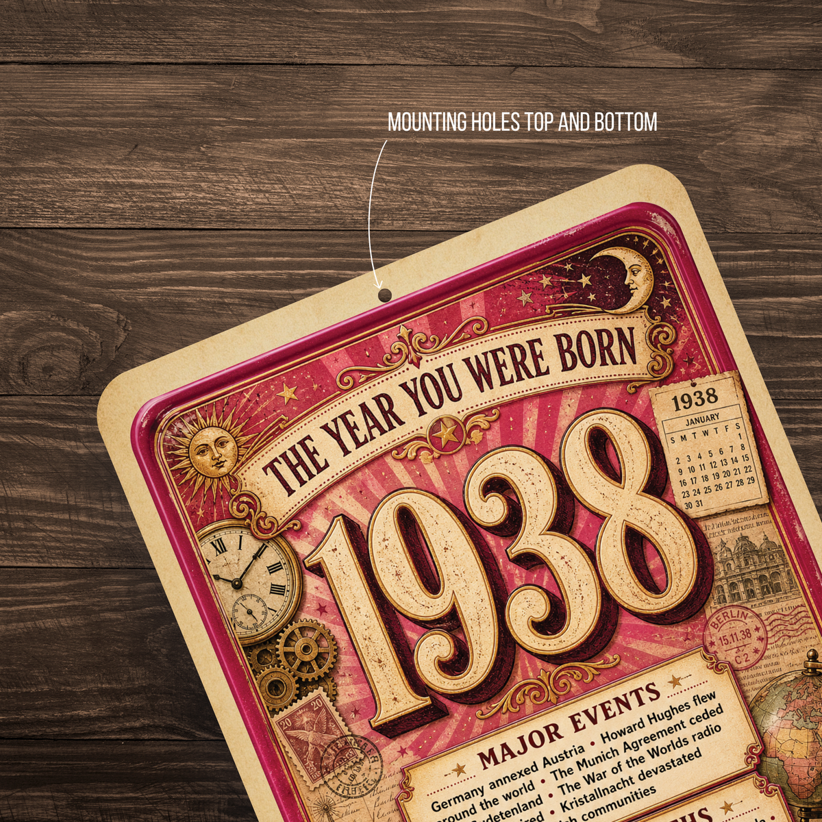 1938 The Year You Were Born Aluminum Sign – Vintage Birthday & Anniversary Gift