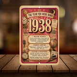 1938 The Year You Were Born Aluminum Sign – Vintage Birthday & Anniversary Gift