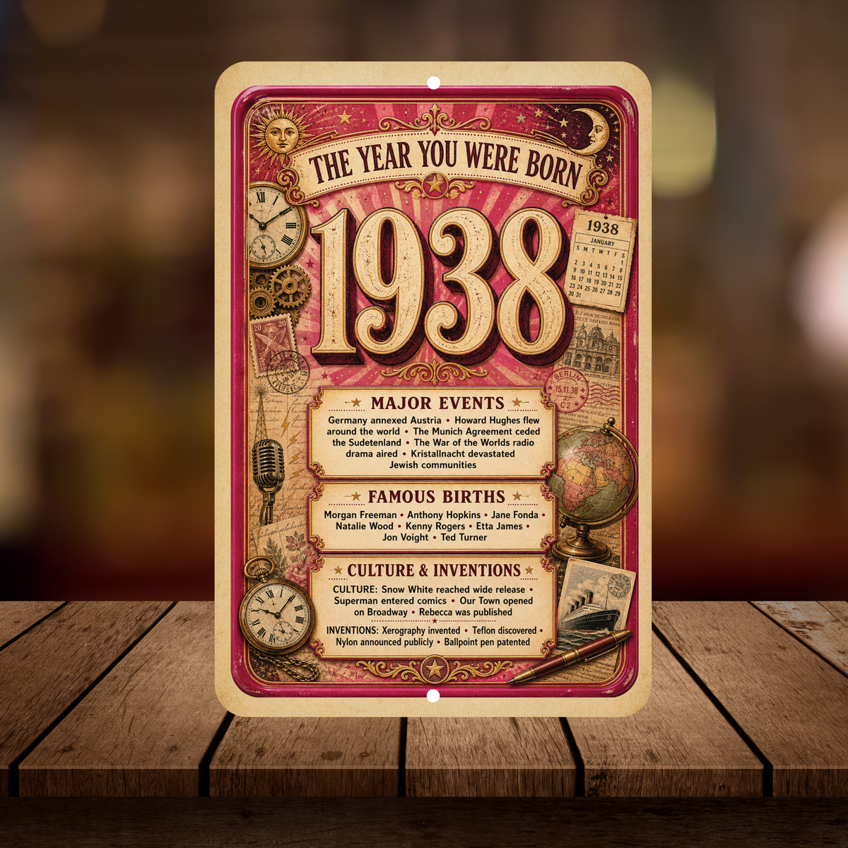 1938 The Year You Were Born Aluminum Sign – Vintage Birthday & Anniversary Gift