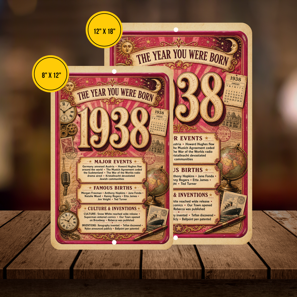 1938 The Year You Were Born Aluminum Sign – Vintage Birthday & Anniversary Gift