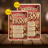 1938 The Year You Were Born Aluminum Sign – Vintage Birthday & Anniversary Gift