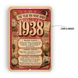 1938 The Year You Were Born Aluminum Sign – Vintage Birthday & Anniversary Gift