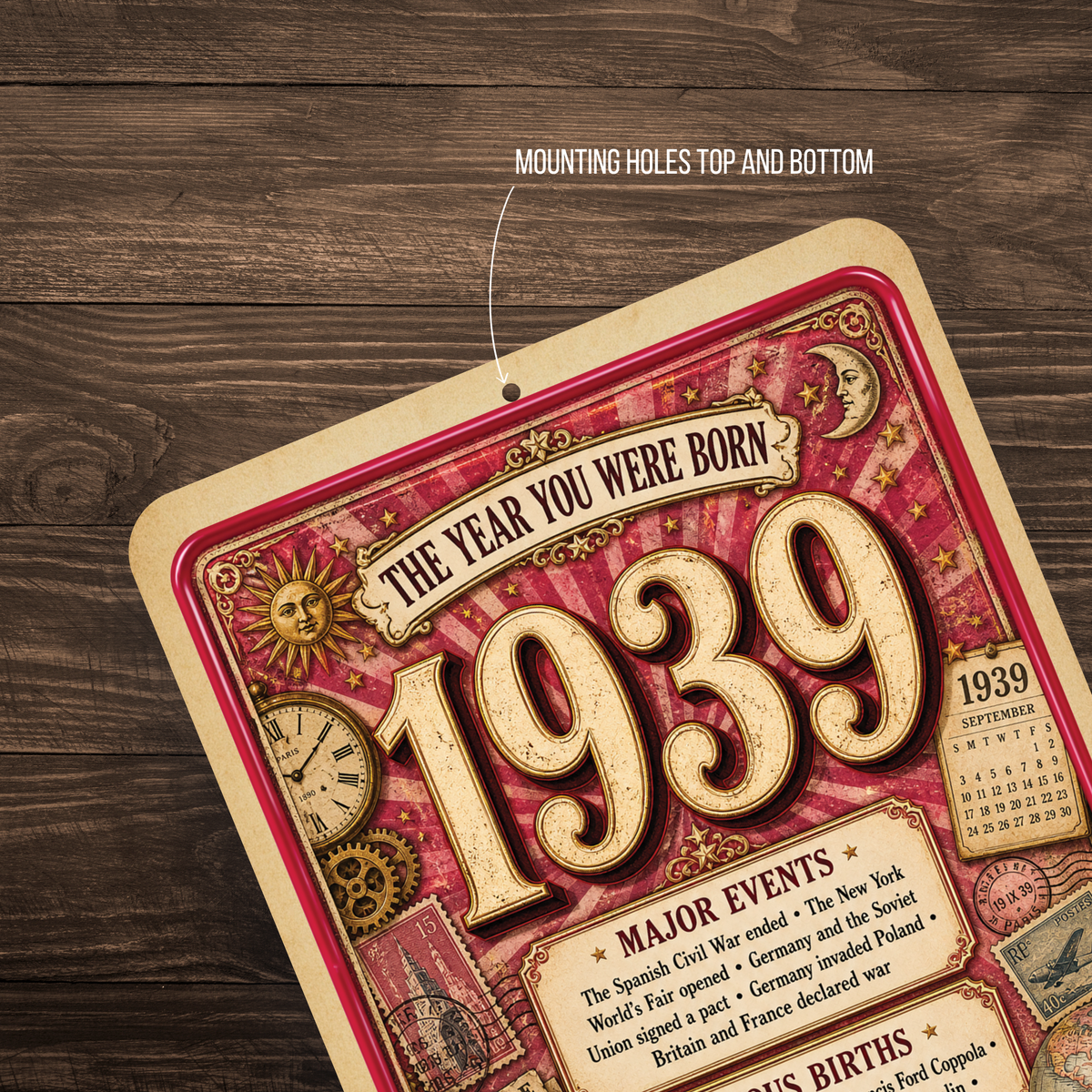 1939 The Year You Were Born Aluminum Sign – Vintage Birthday & Anniversary Gift