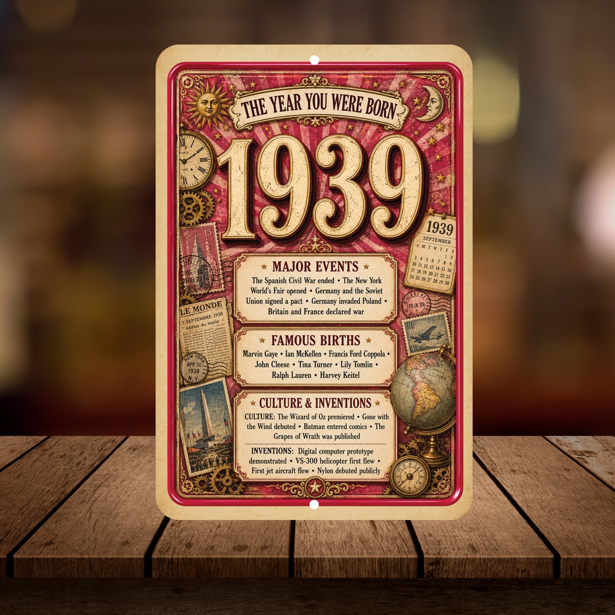 1939 The Year You Were Born Aluminum Sign – Vintage Birthday & Anniversary Gift