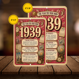 1939 The Year You Were Born Aluminum Sign – Vintage Birthday & Anniversary Gift