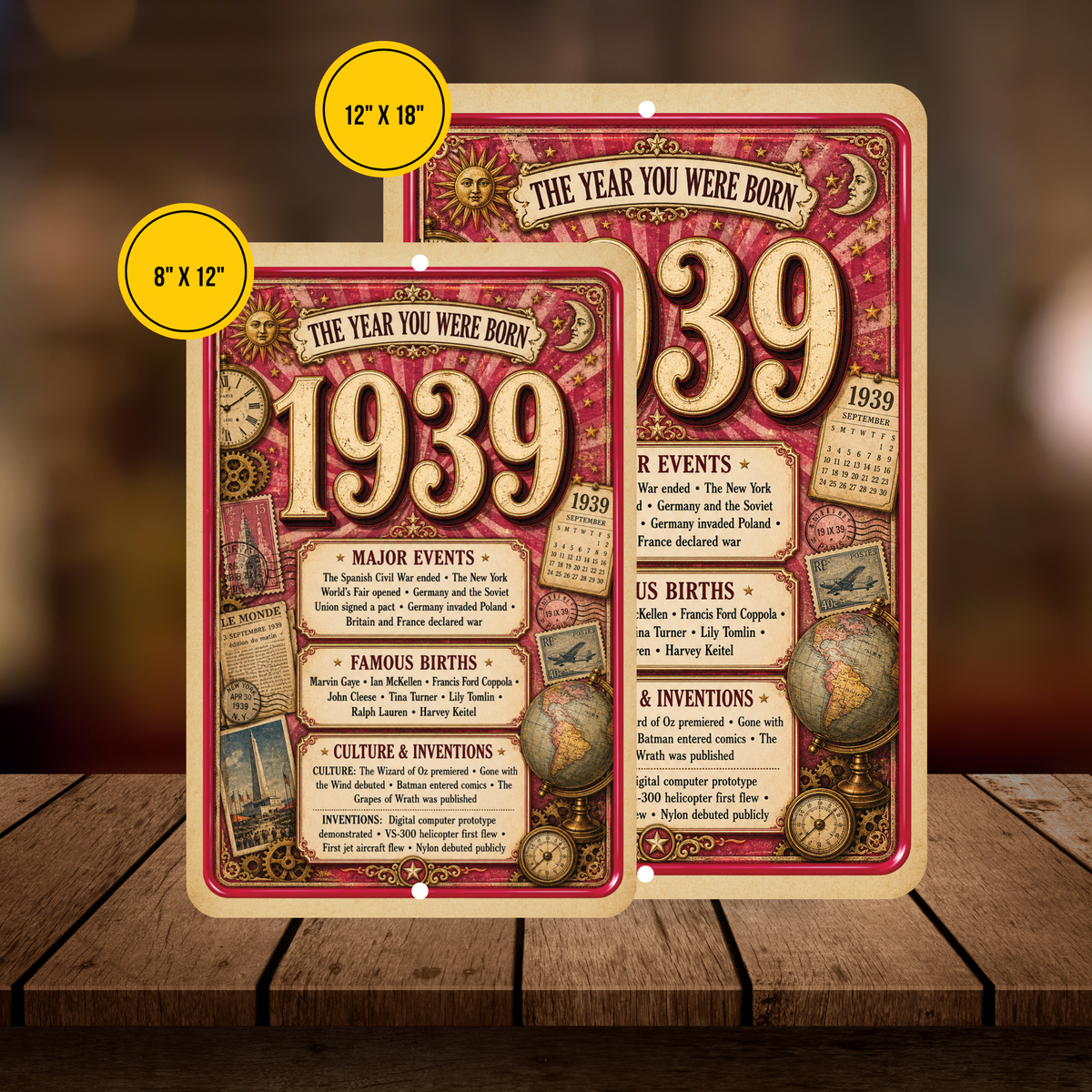 1939 The Year You Were Born Aluminum Sign – Vintage Birthday & Anniversary Gift