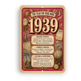1939 The Year You Were Born Aluminum Sign – Vintage Birthday & Anniversary Gift