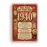 1940 The Year You Were Born Aluminum Sign – Vintage Birthday & Anniversary Gift