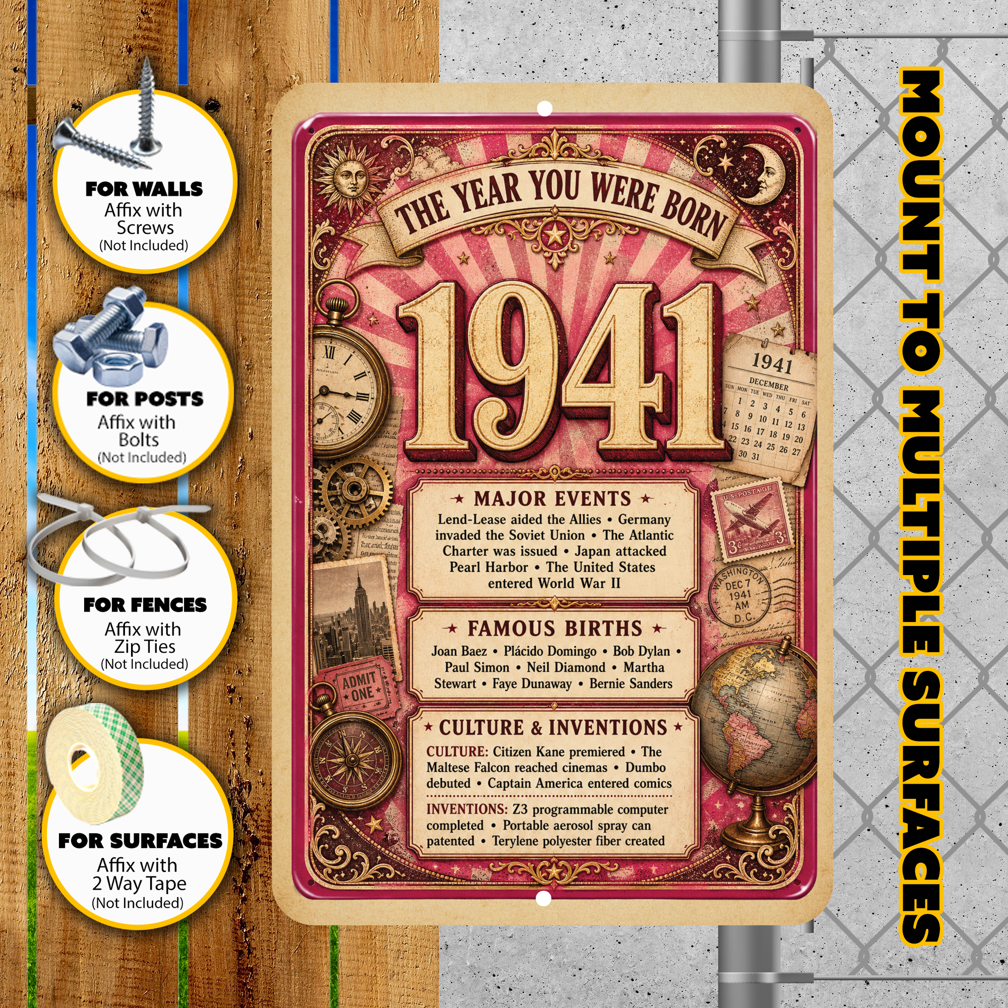 1941 The Year You Were Born Aluminum Sign – Vintage Birthday & Anniversary Gift