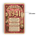 1941 The Year You Were Born Aluminum Sign – Vintage Birthday & Anniversary Gift