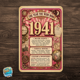 1941 The Year You Were Born Aluminum Sign – Vintage Birthday & Anniversary Gift