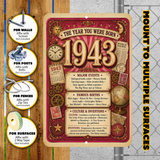 1943 The Year You Were Born Aluminum Sign – Vintage Birthday & Anniversary Gift