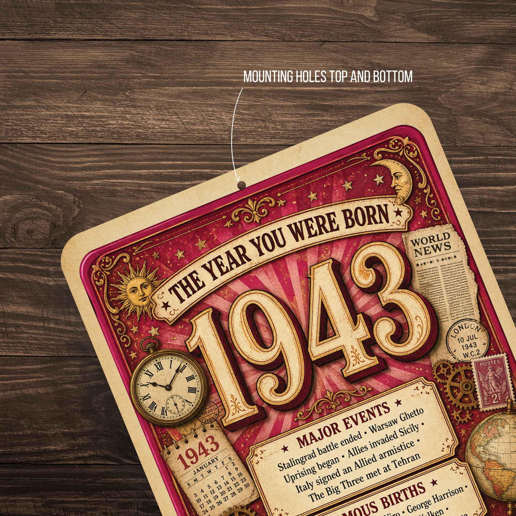 1943 The Year You Were Born Aluminum Sign – Vintage Birthday & Anniversary Gift
