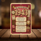 1943 The Year You Were Born Aluminum Sign – Vintage Birthday & Anniversary Gift