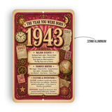 1943 The Year You Were Born Aluminum Sign – Vintage Birthday & Anniversary Gift