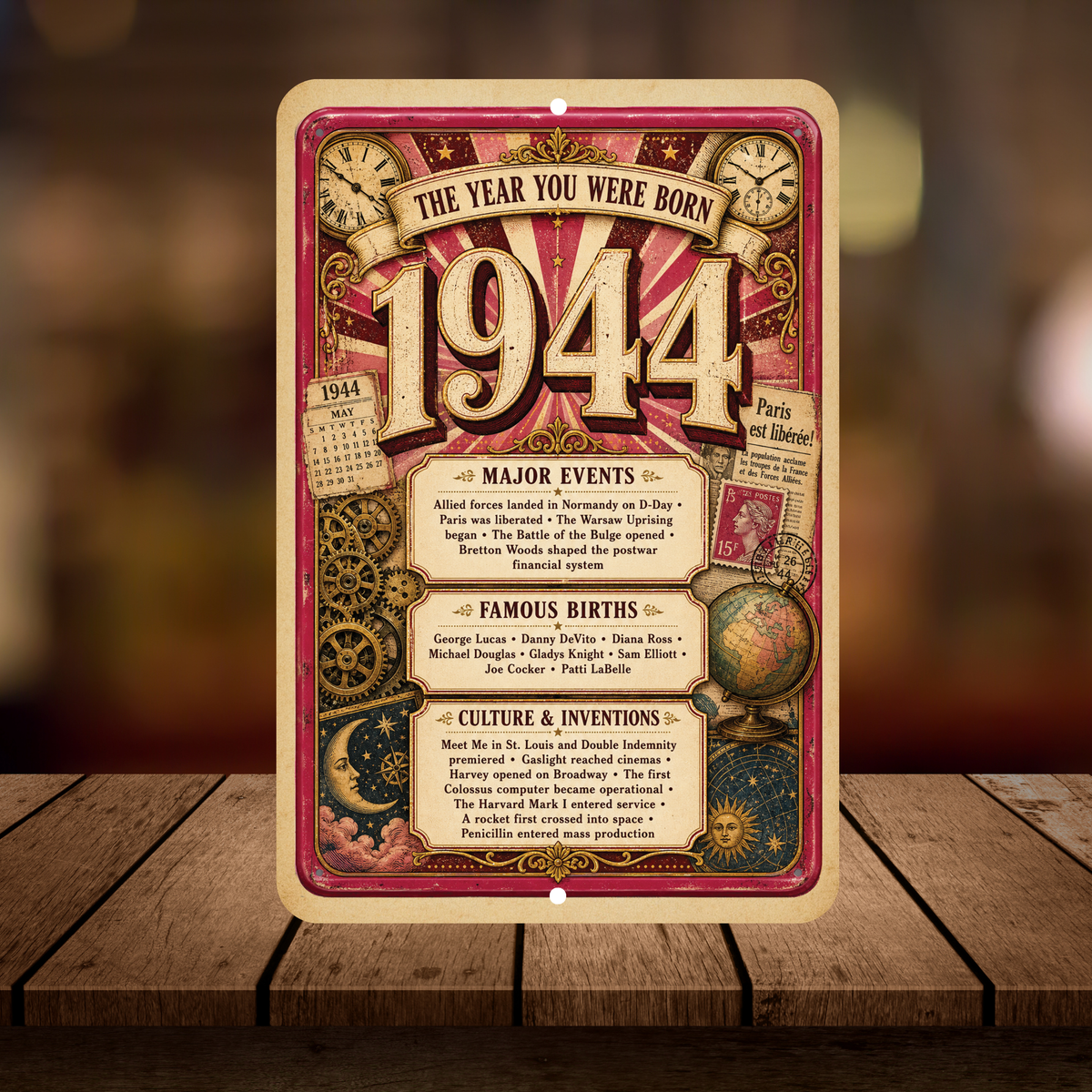 1944 The Year You Were Born Aluminum Sign – Vintage Birthday & Anniversary Gift