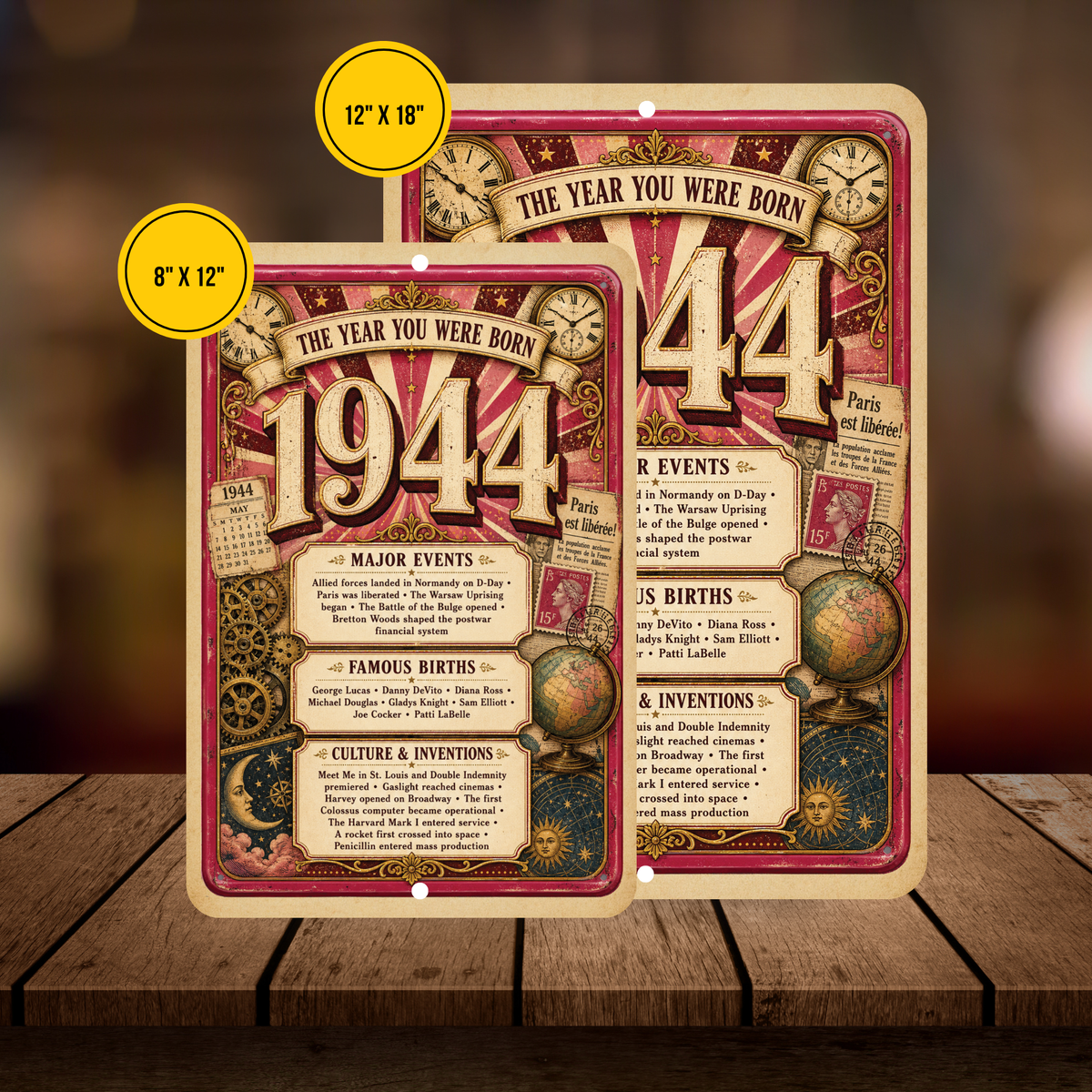 1944 The Year You Were Born Aluminum Sign – Vintage Birthday & Anniversary Gift