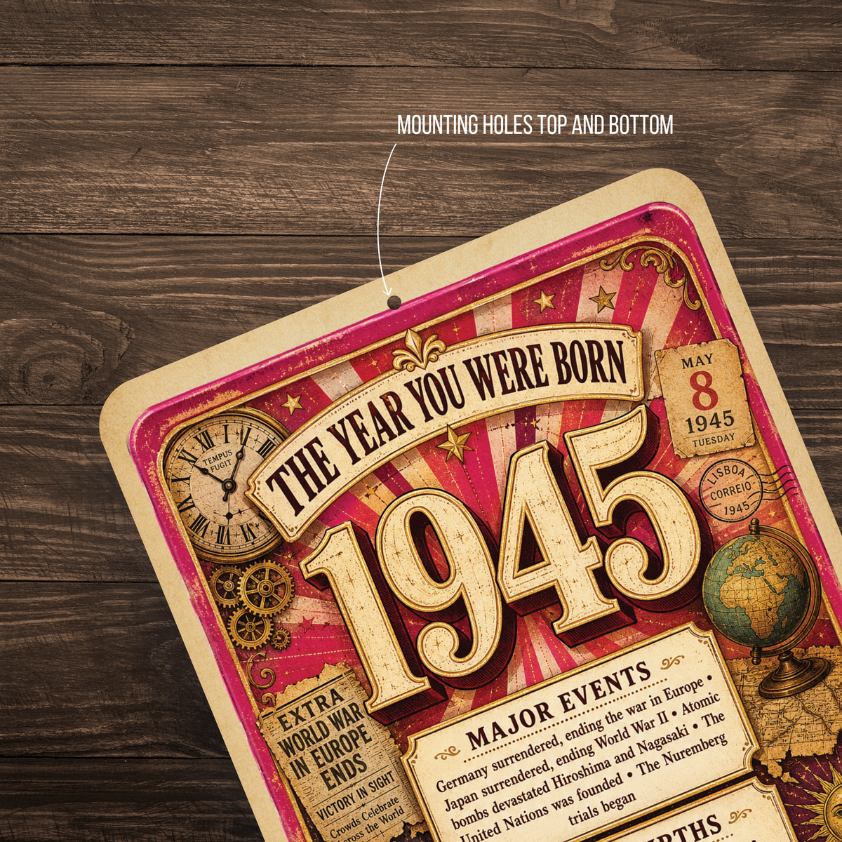1945 The Year You Were Born Aluminum Sign – Vintage Birthday & Anniversary Gift