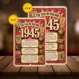 1945 The Year You Were Born Aluminum Sign – Vintage Birthday & Anniversary Gift