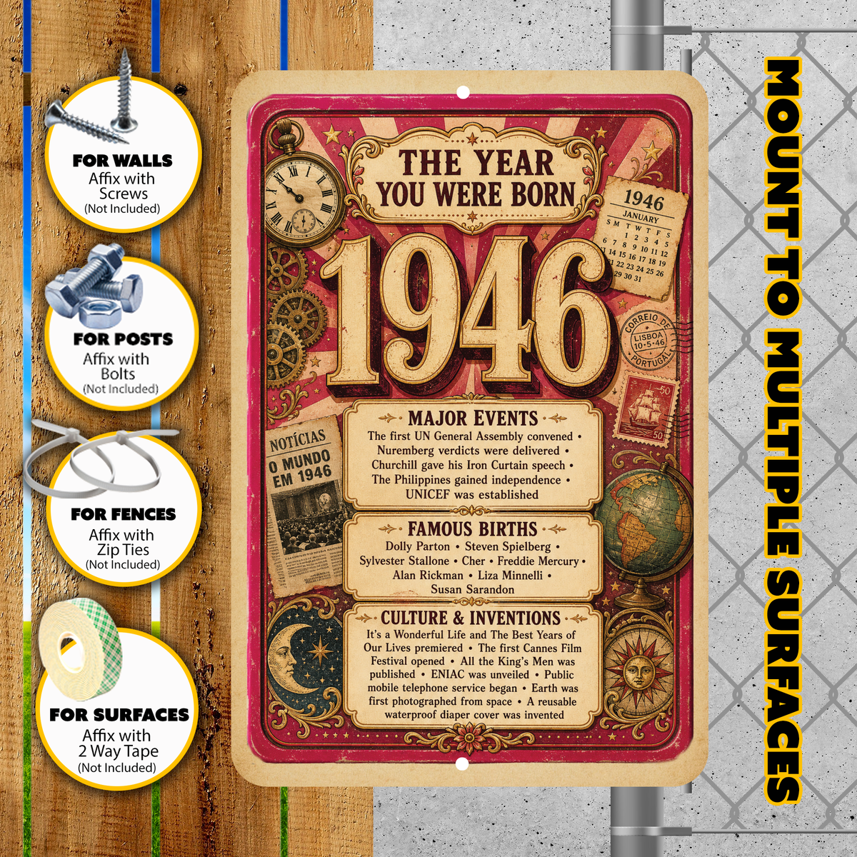1946 The Year You Were Born Aluminum Sign – Vintage Birthday & Anniversary Gift
