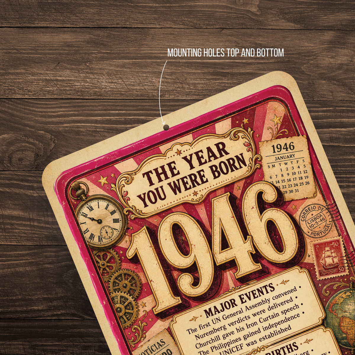 1946 The Year You Were Born Aluminum Sign – Vintage Birthday & Anniversary Gift